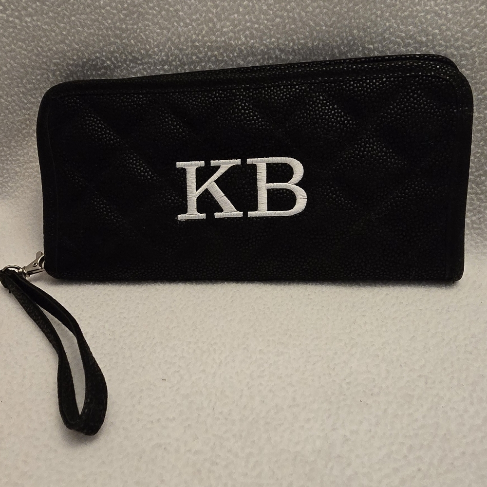 Black Quilted Wristlet with Monogram "KB"